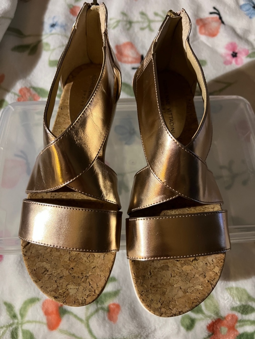 Adrienne Vittadini Metallic Rose Gold Wedge Sandals